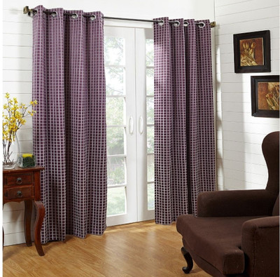 59% OFF on At Home Polycotton Purple Checkered Eyelet Curtain
