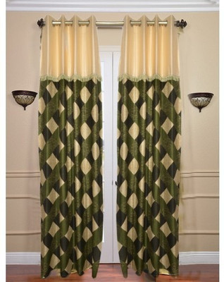 Handloomhub Polyester Green Checkered Eyelet Curtain