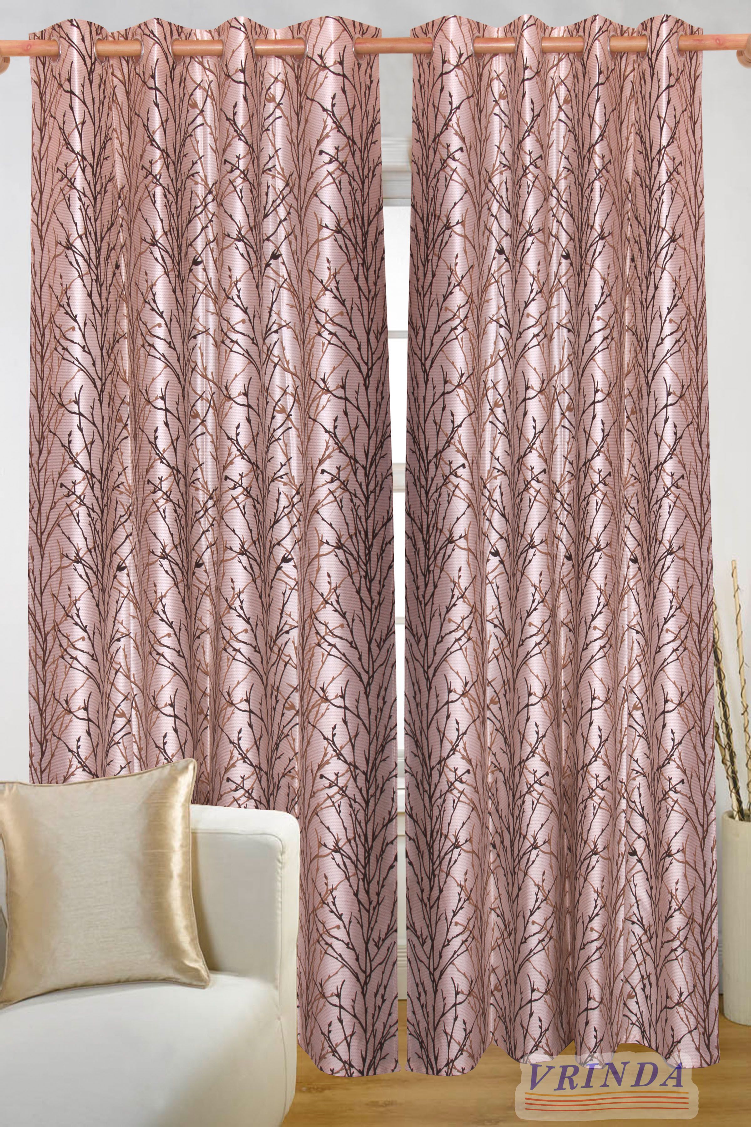 40% OFF on Vrinda Polycotton Brown Damask Eyelet Curtain