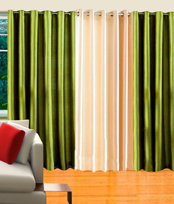 67% OFF on Decor Vatika Polycotton Green, Beige Solid Eyelet Curtain