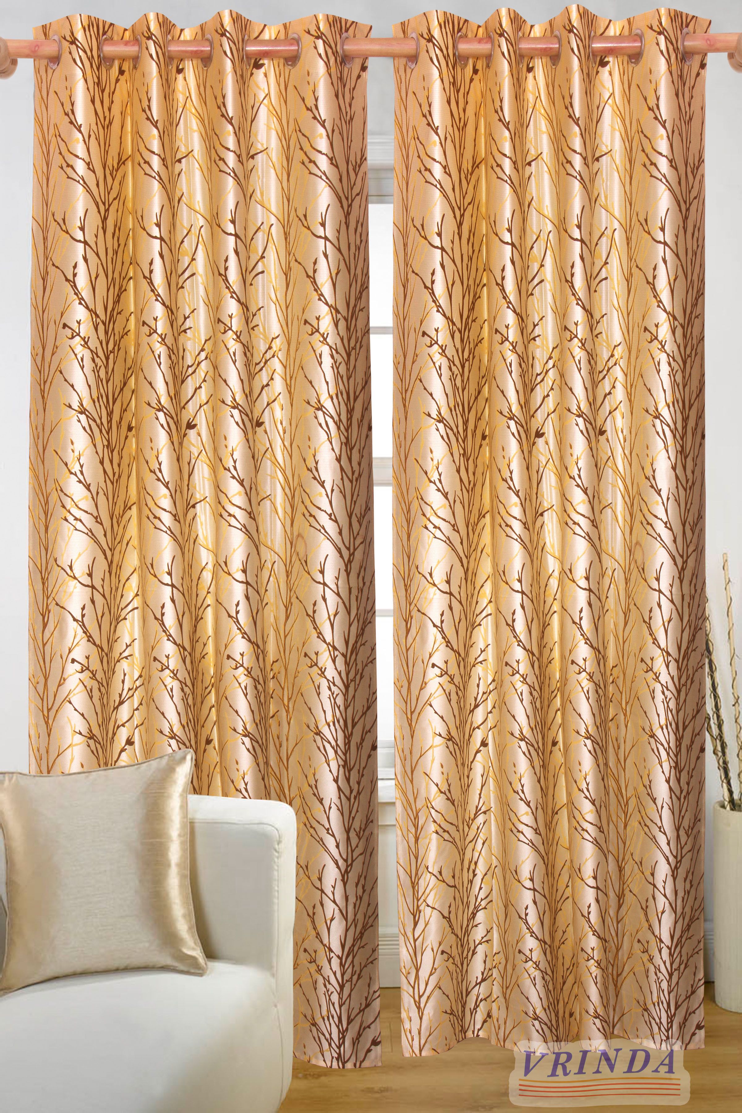 40% OFF on Vrinda Polycotton Beige Solid Eyelet Curtain