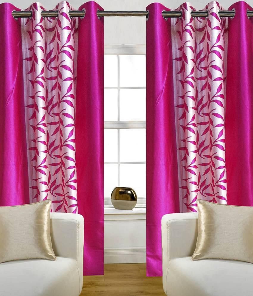 63% OFF on Optimistic Home Furnishing Polyester Pink Floral Eyelet Curtain