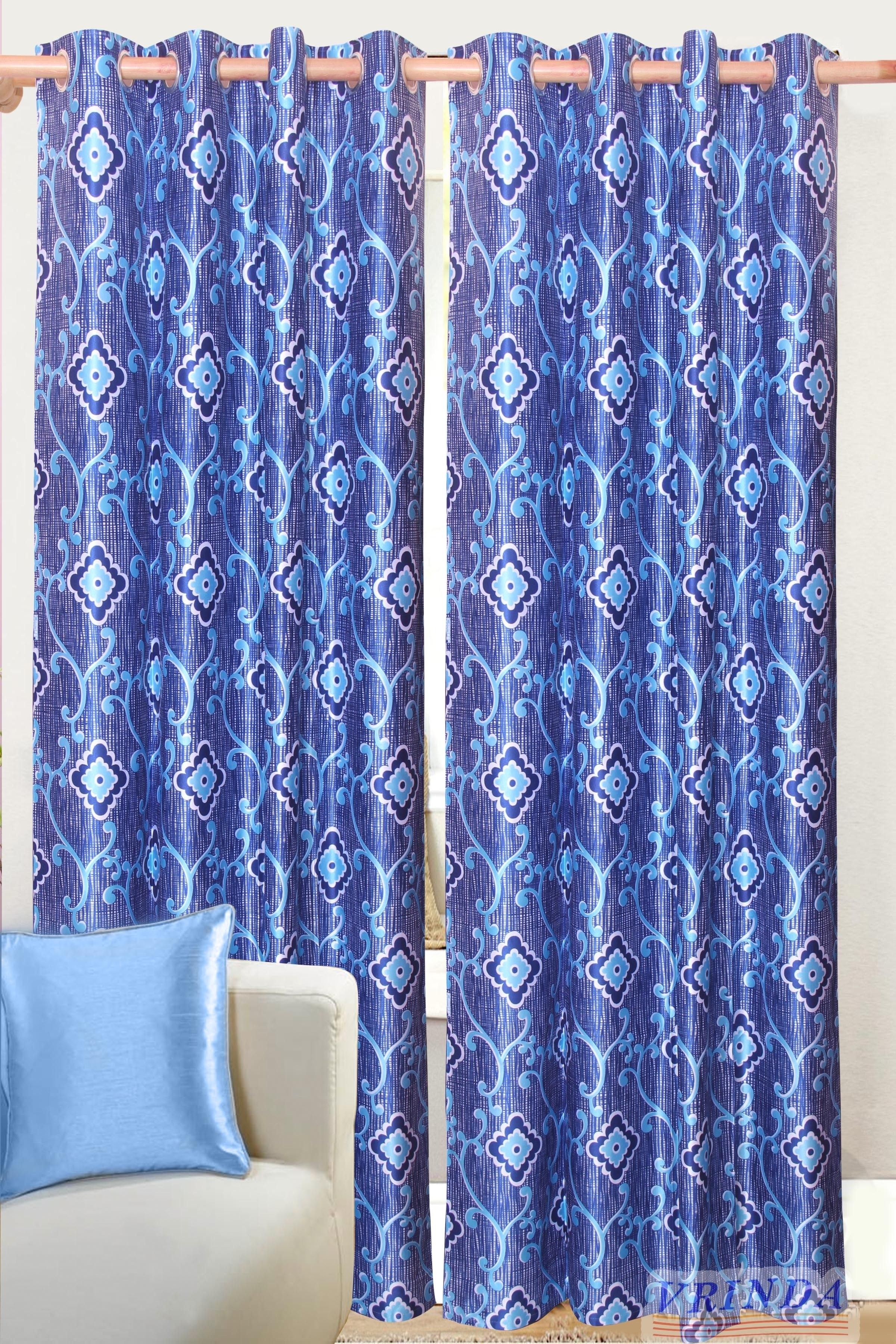 40% OFF on Vrinda Polycotton Blue Printed Eyelet Curtain