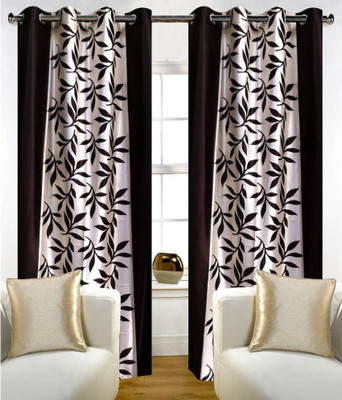 16% OFF on Handloomhub Polyester Brown Floral Ring Rod Curtain