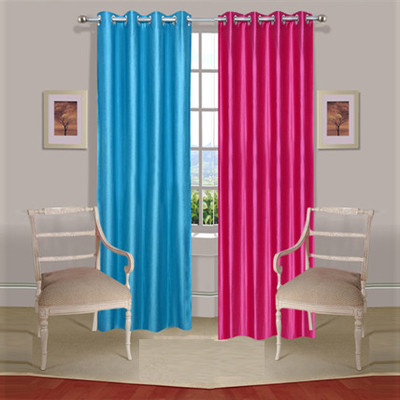 35% OFF on Handloomdaddy Polyester Blue, Pink Geometric Eyelet Curtain