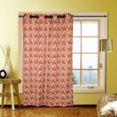 40% OFF on Kings Polycotton Pink Self Design Eyelet Curtain