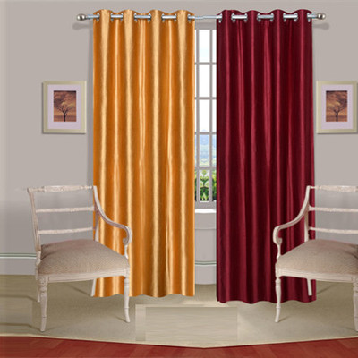 35% OFF on Handloomdaddy Polyester Gold, Red Floral Eyelet Curtain
