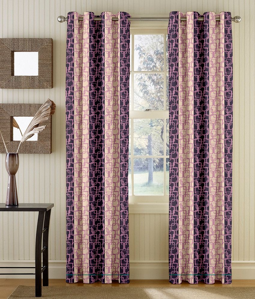 72% OFF on TT Polyester Purple Floral Eyelet Curtain