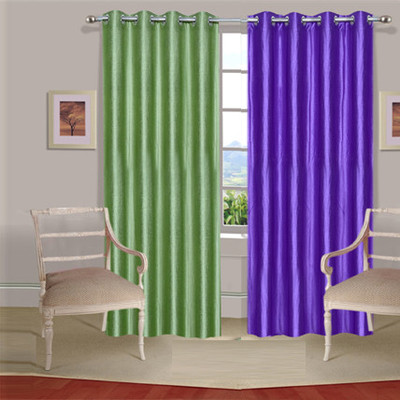42% OFF on Handloomdaddy Polyester Green, Purple Geometric Eyelet Curtain