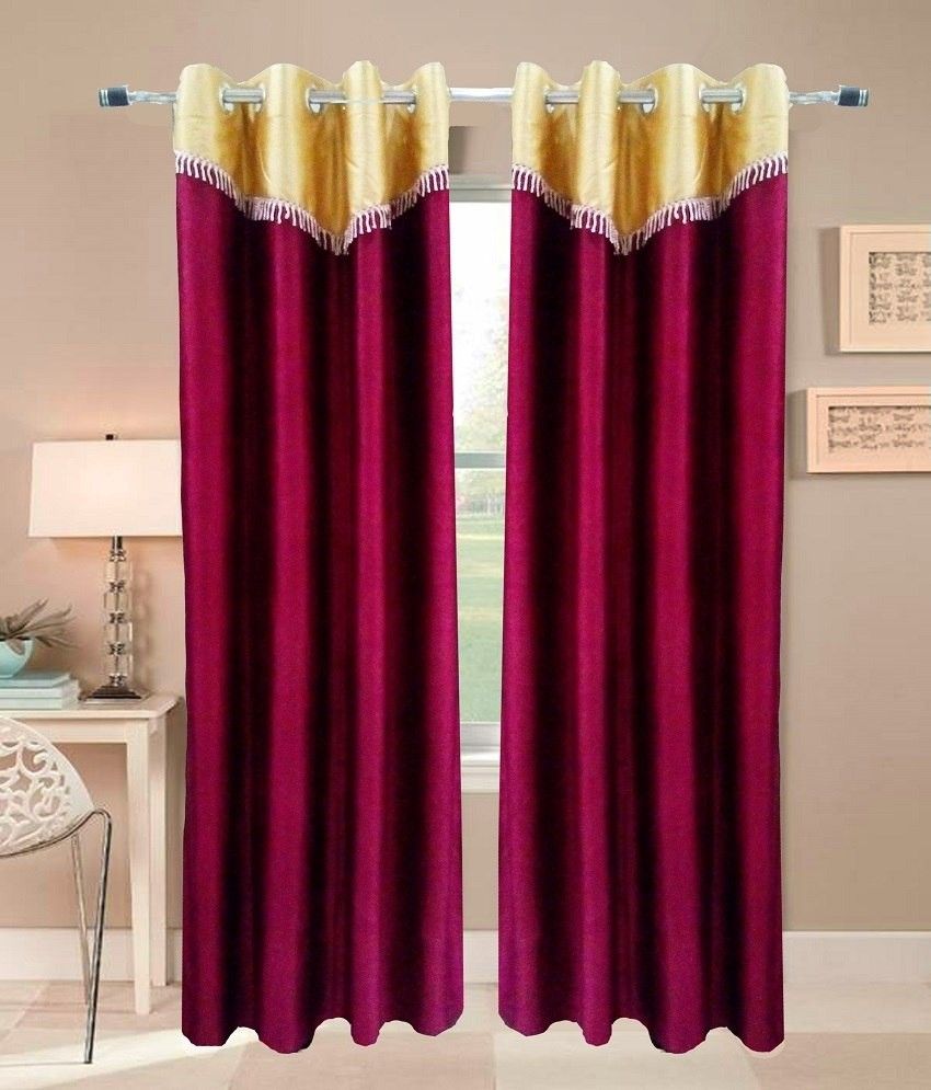 50% OFF on PHM Polyester Maroon Floral Eyelet Curtain