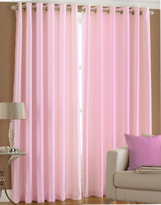 56% OFF on White Wave Polyester Plain Pink Solid Eyelet Curtain