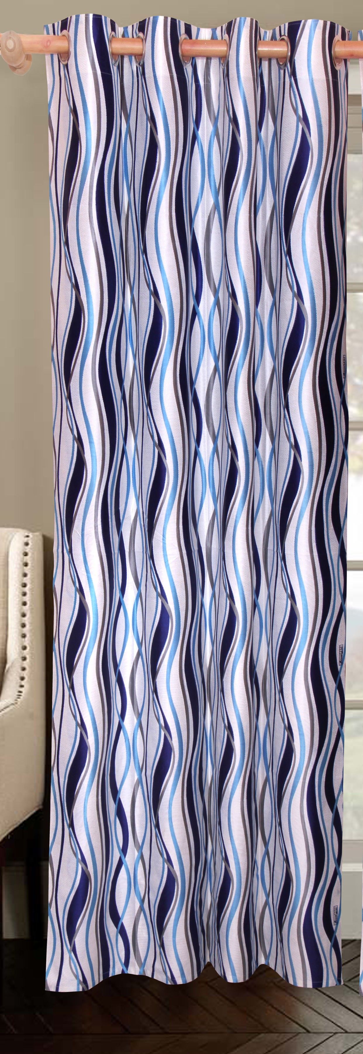 50% OFF on Vrinda Polyester Blue Printed Tab Top Curtain