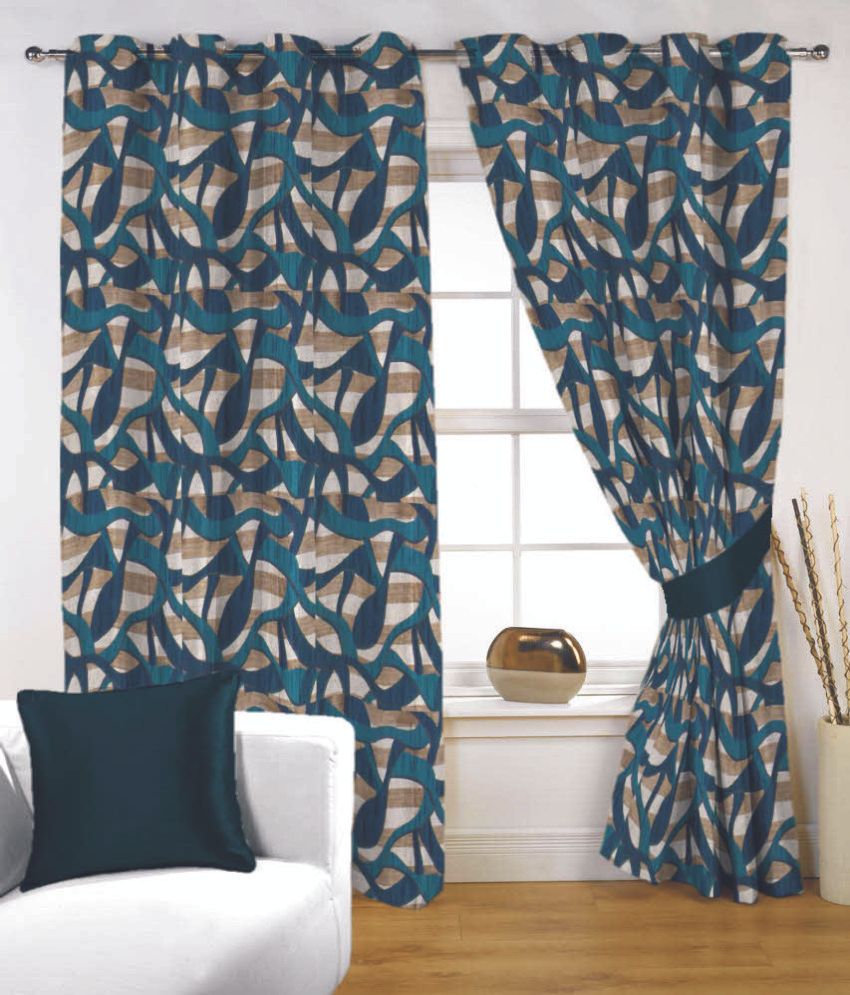 50% OFF on Fabutex Polyester Blue Checkered Eyelet Curtain