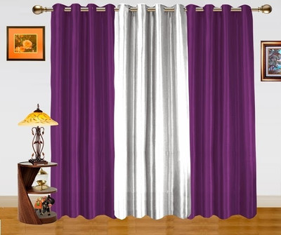 60% OFF on Dekor World Polyester Purple, Silver Solid Eyelet Curtain