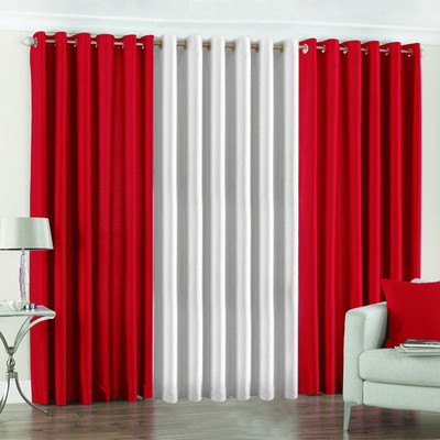33% OFF on Pindia Polyester Red, White Solid Eyelet Curtain
