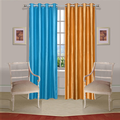 43% OFF on Handloomdaddy Polyester Blue, Gold Floral Tab Top Curtain