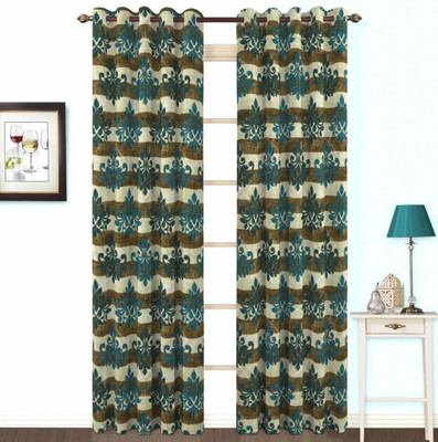 10% OFF on Skipper Polyester, Viscose, Blends Blue Fleur-de-lis Eyelet Curtain
