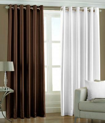 26% OFF on Hargunz Polyester Brown, White Striped Eyelet Curtain
