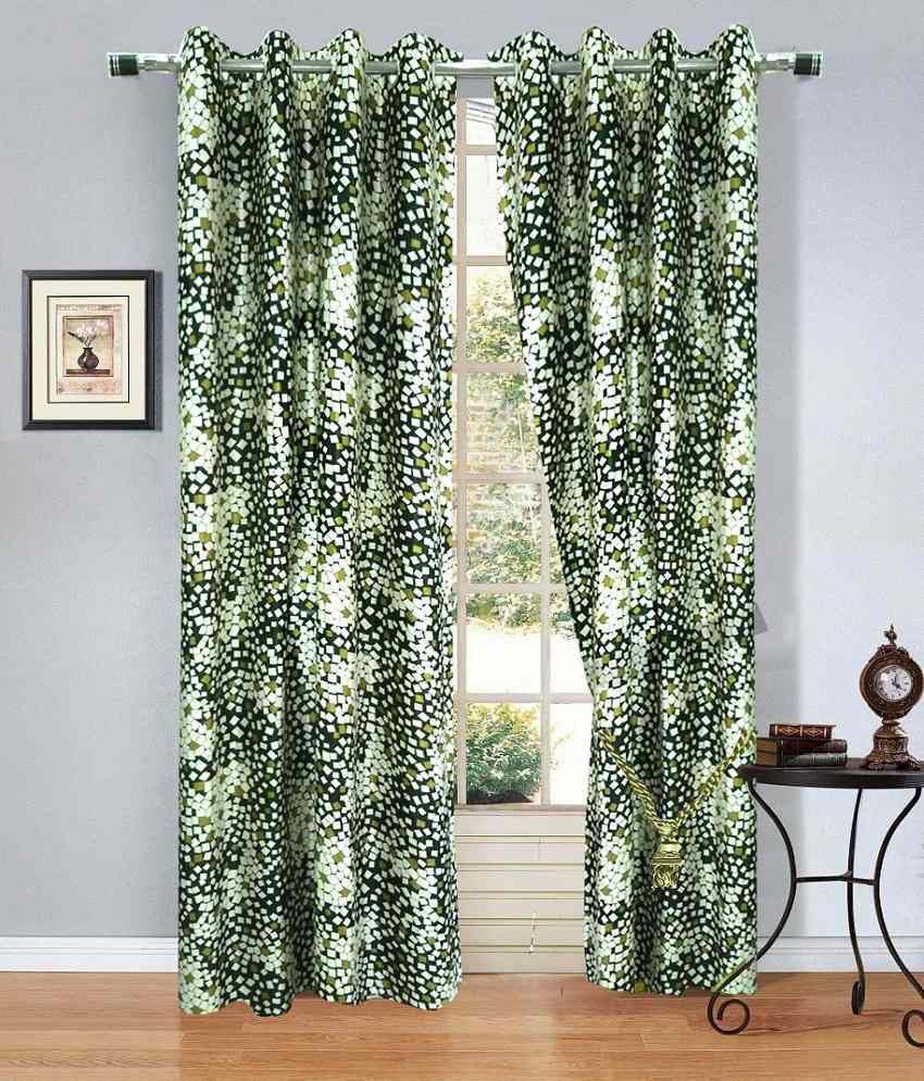 57% OFF on Optimistic Home Furnishing Polyester Green Mosaic Eyelet Curtain