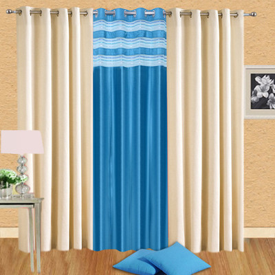 33% OFF on Handloomhub Polyester Multicolor Solid Tab Top Curtain