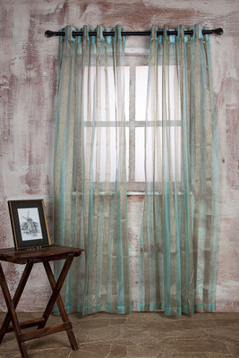 Marigold Polyester SEA GREEN\BEIGE Striped Curtain Door Curtain 213.36 Cm In Height, Single Curtain
