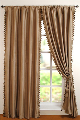 11% OFF on Deco Window Polyester Black, Beige Solid Eyelet Curtain