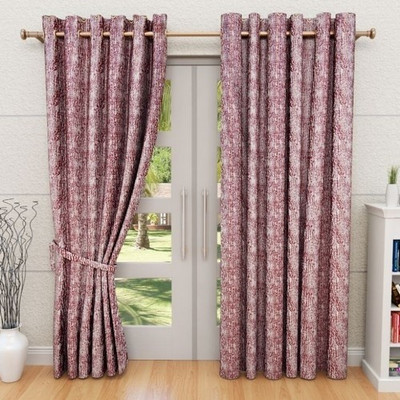 G M HomeFashion Polyester Multicolor Damask Eyelet Curtain