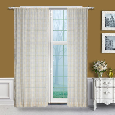 9% OFF on Just Linen Polyester Brown Checkered Tab Top Curtain