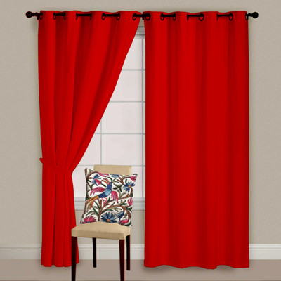 50% OFF on StyleNcomfort Red Self Design Tab Top Curtain
