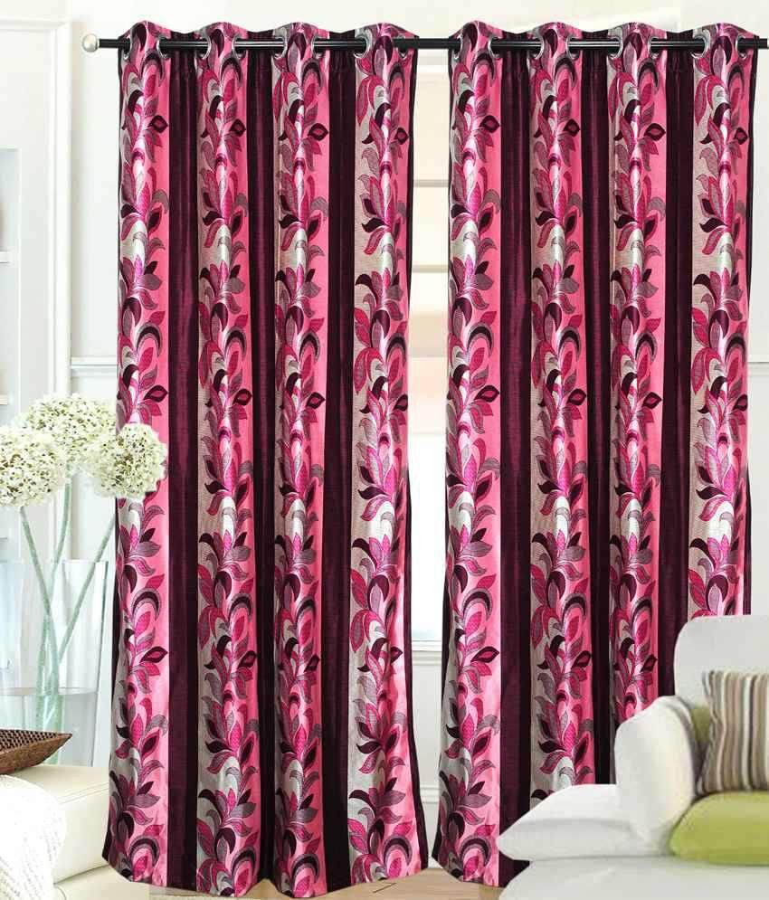 62% OFF on Optimistic Home Furnishing Polyester Pink Floral Eyelet Curtain