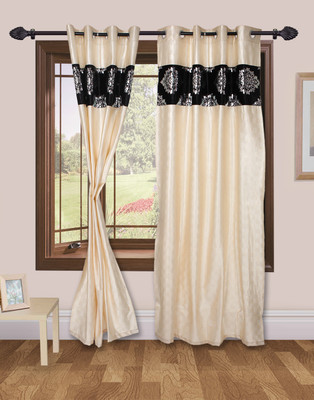 53% OFF on VS Collection Polyester Beige, Black Damask Eyelet Curtain