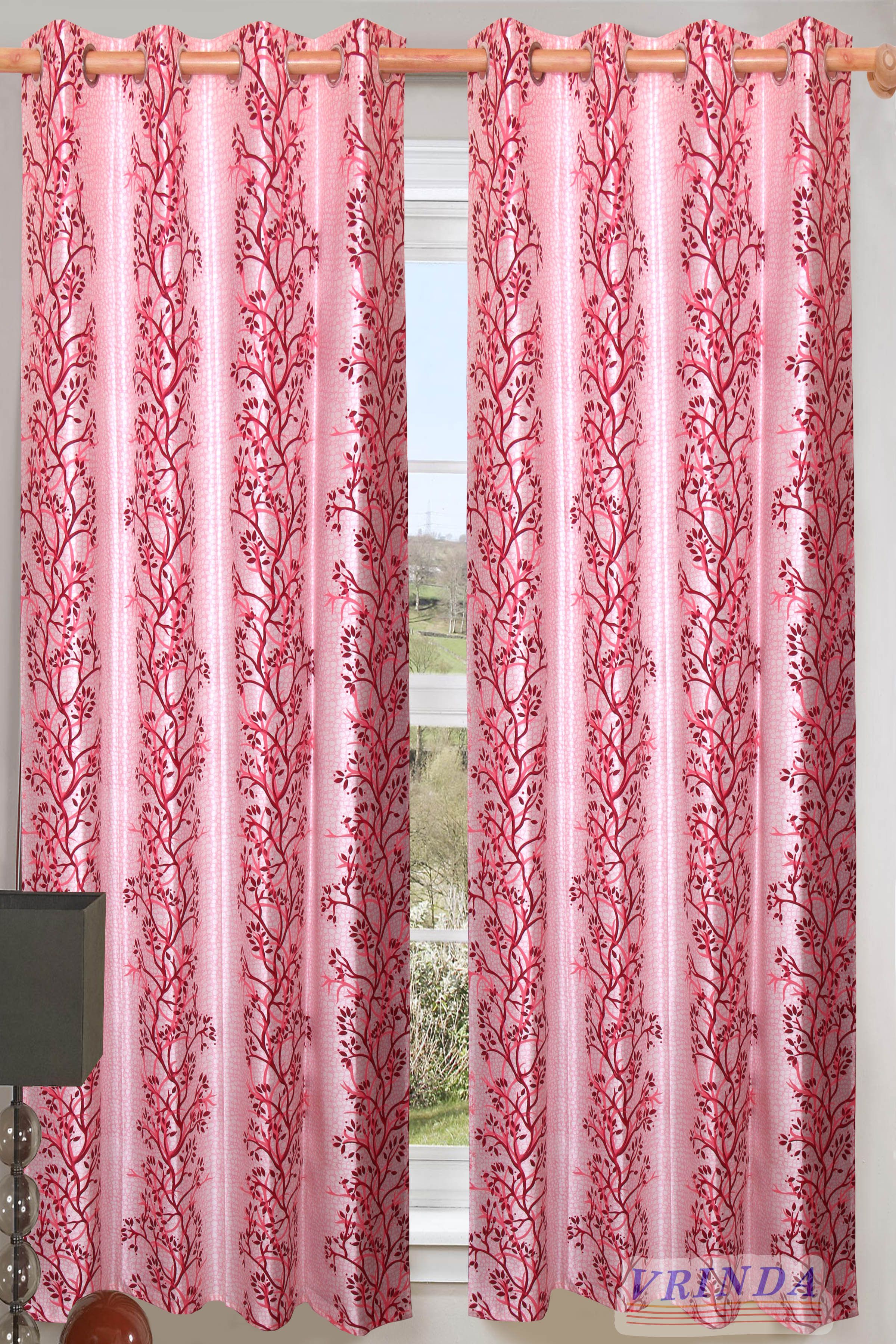 Vrinda Polycotton Pink Self Design Eyelet Curtain