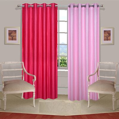 43% OFF on Handloomdaddy Polyester Pink Printed Eyelet Curtain
