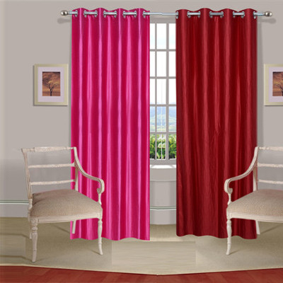 44% OFF on Handloomdaddy Polyester Pink, Maroon Abstract Eyelet Curtain