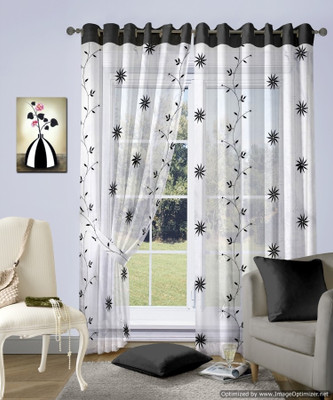 50% OFF on Vorhang Tissue Black Floral Eyelet Curtain
