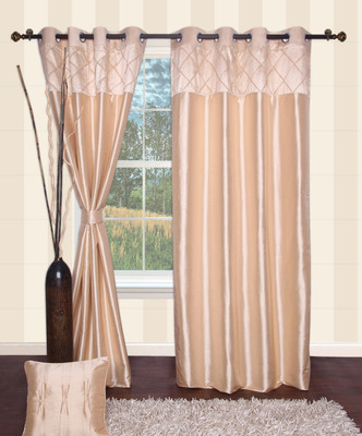 Furniche Polyester Beige Floral Eyelet Curtain