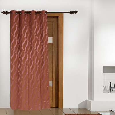 5% OFF on FloatingWalls Polyester Brown Striped Eyelet Curtain