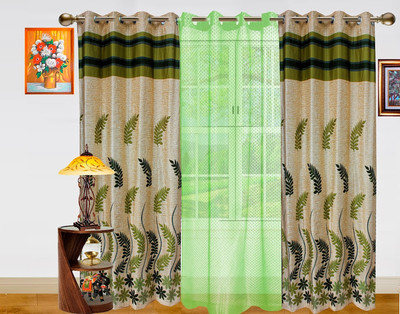 30% OFF on Dekor World Polyester Green Floral Eyelet Curtain