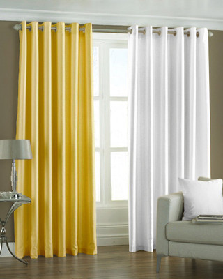 33% OFF on Pindia Polyester Yellow, White Abstract Eyelet Curtain