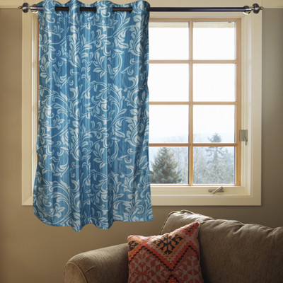 50% OFF on Kings Polycotton Blue Floral Tab Top Curtain