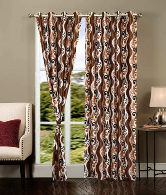 66% OFF on HomeZaara Polyester Multicolor Damask Tab Top Curtain