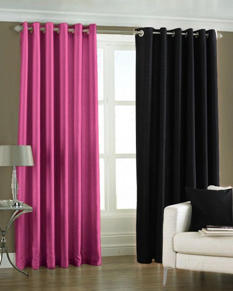 33% OFF on Pindia Polyester Pink, Black Solid Eyelet Curtain