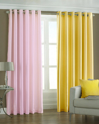 33% OFF on Pindia Polyester Pink, Yellow Damask Eyelet Curtain