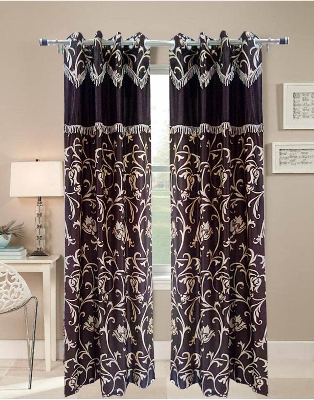 27% OFF on FabBig Polyester Brown Floral Eyelet Curtain