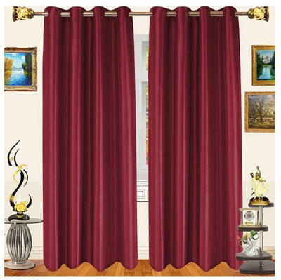 54% OFF on White Wave Polyester Maroon Solid Eyelet Curtain