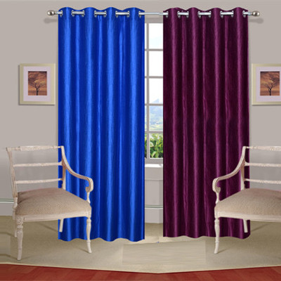 45% OFF on Handloomdaddy Polyester Blue, Purple Solid Eyelet Curtain