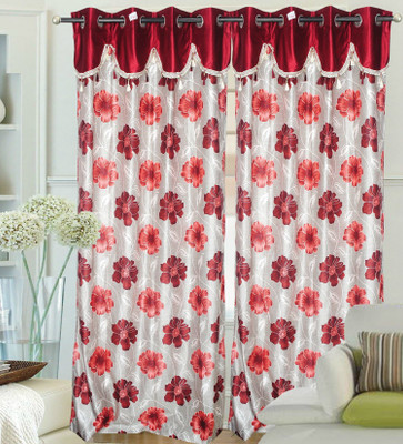 57% OFF on Hargunz Polyester Red Floral Eyelet Curtain 57% OFF on Hargunz Polyester Red Floral Eyelet Curtain