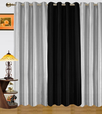 58% OFF on Hargunz Polycotton White, Black Damask Eyelet Curtain