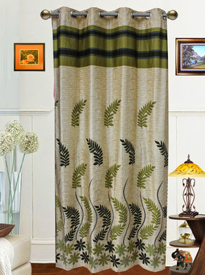 57% OFF on Dekor World Polyester Green Floral Tab Top Curtain