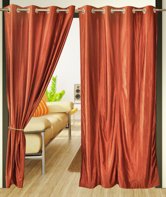 68% OFF on Home Candy Polyester Brown Printed Ring Rod Curtain